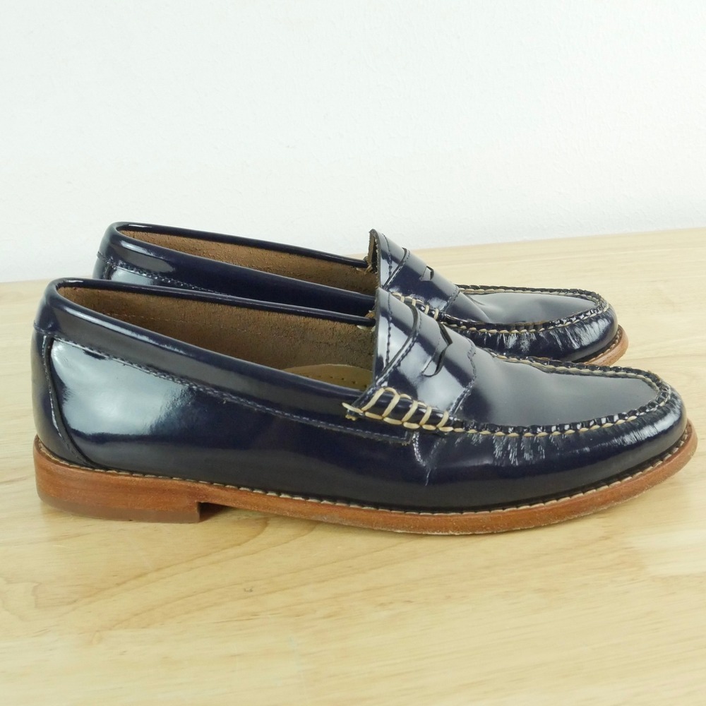 Bass Weejuns Whitney Penny Loafers Navy Blue Patent Leather 8 Preppy Heritage